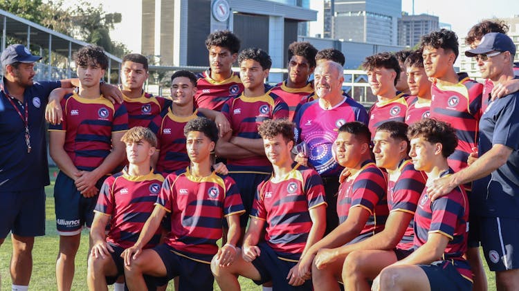 Brisbane State High old boy Wally Lewis gave his support this week to the rugby class of 2024 as they chase the GPS First XV premiership. Photo courtesy BSHS Facebook 