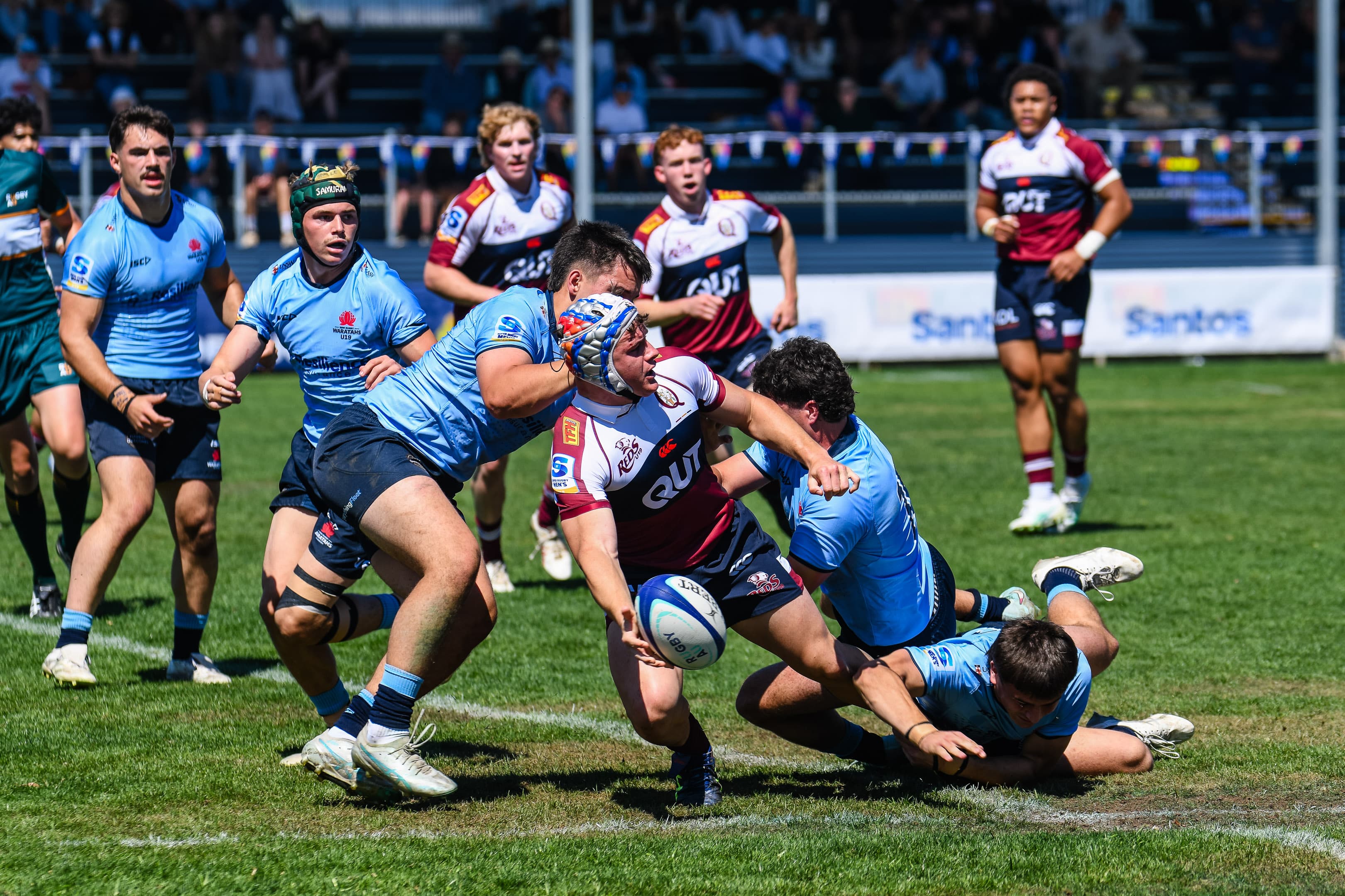 Reds U19s winger Ilan Cloete on the charge against the NSW Waratahs in Narrabri. Photo: Stephen Tremain