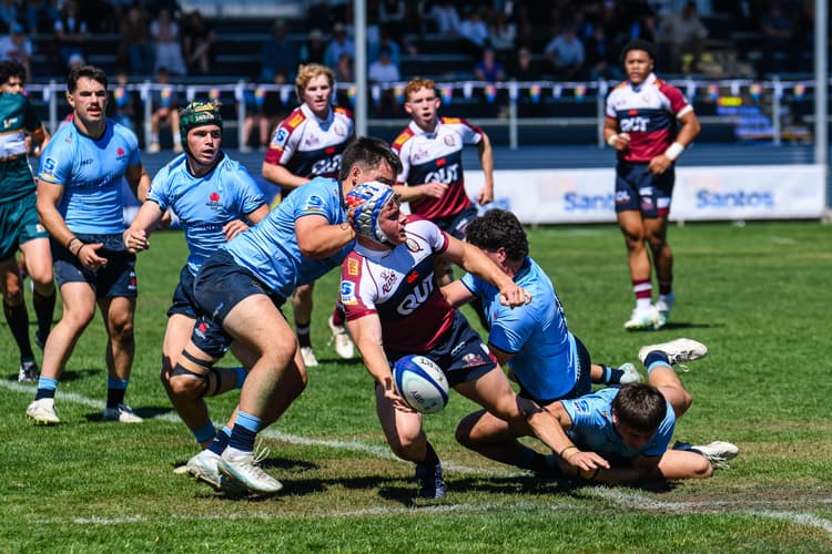 Reds U19s winger Ilan Cloete on the charge against the NSW Waratahs in Narrabri. Photo: Stephen Tremain