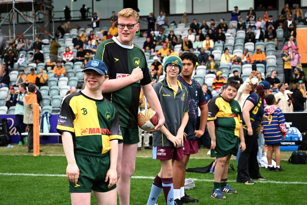 Modified Rugby Participants forming the guard of honour at the Wallaroos v Wales match in July 2025. Photo Supplied