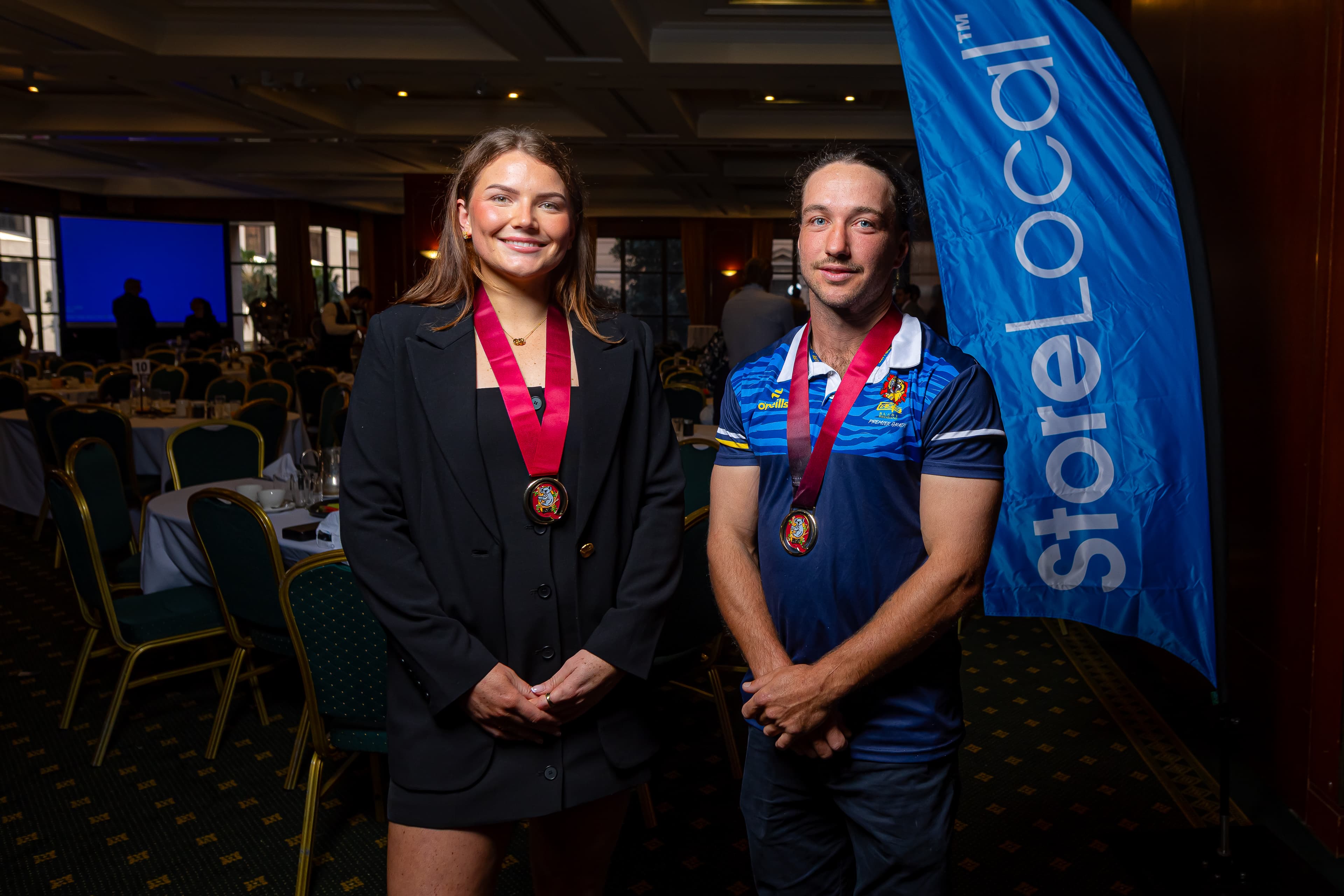Briana Dascombe (left) and Eli Pilz (right) took home top honours at the 2025 StoreLocal Queensland Premier Rugby Grand Final Breakfast