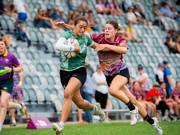 Sunnybank's Kalisi Longopoa on the fly at the State 7s at Ballymore today. Photo: Neha Kumar 