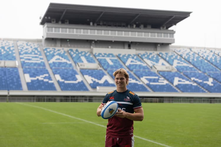 Frankie Goldsbrough on his first visit to Kumagaya Stadium in Japan for the Reds captain's run on Saturday. Photo: Jim Tucker