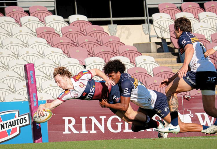 Try-time for Queensland Reds winger Tim Ryan at Ballymore Stadium. Photo: Neha Kumar