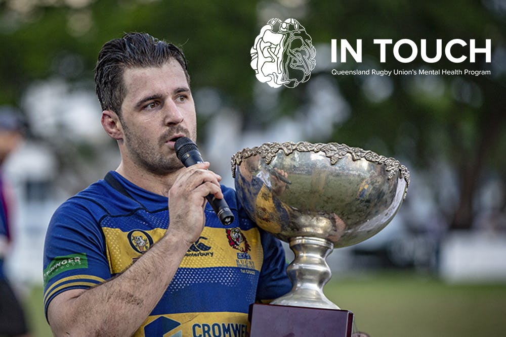 Easts backrower Tom Milosevic pictured with the Rick Tyrrell Cup in 2019