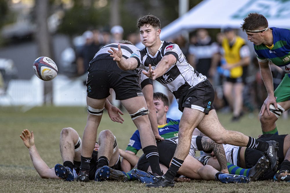 Souths' Billy Rutherford fires a pass away in the Magpies' Round 2 clash against GPS. 