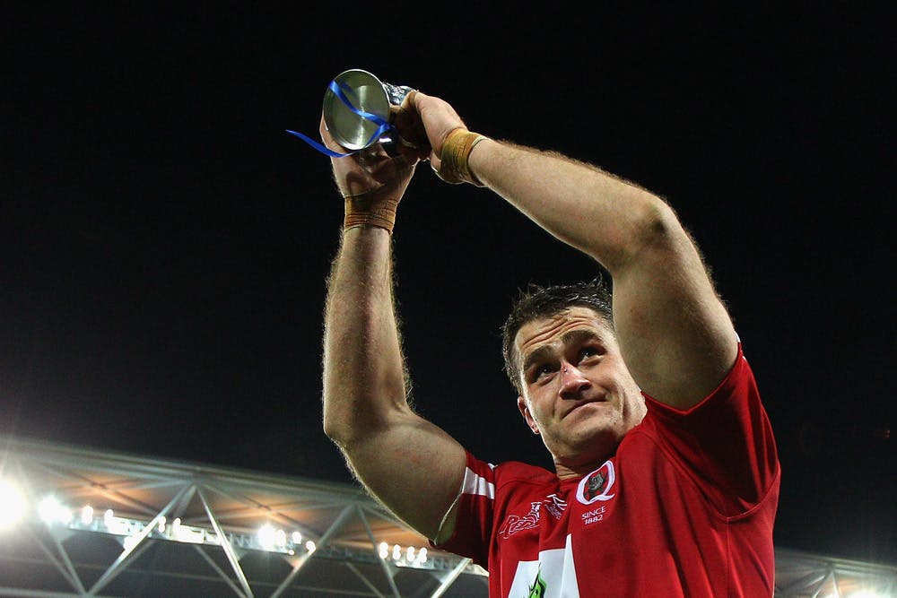 Reds captain James Horwill applauds fans after winning the 2011 Super Rugby Grand Final match between the Reds and the Crusaders at Suncorp Stadium.